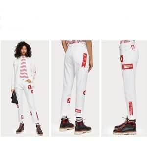 Scotch & Soda Graphic Patch Jeans White Slim Boyfriend Size 28 NWT